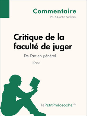 cover image of Critique de la faculté de juger de Kant--De l'art en général (Commentaire)